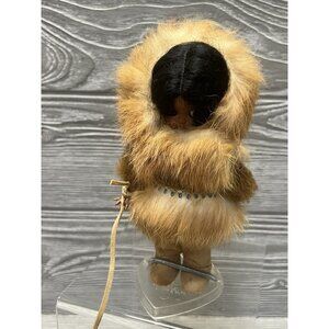 Eskimo Inuit Native American Doll Plastic Fur Outfit 7” on Stand Vintage